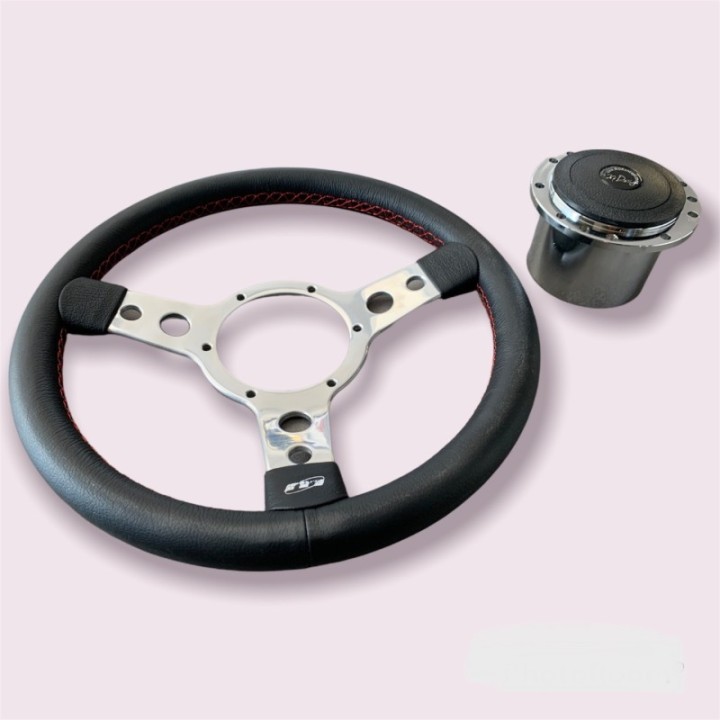 Steering Wheel chrome cuir noir couture rouge avec moyeu pour Moke