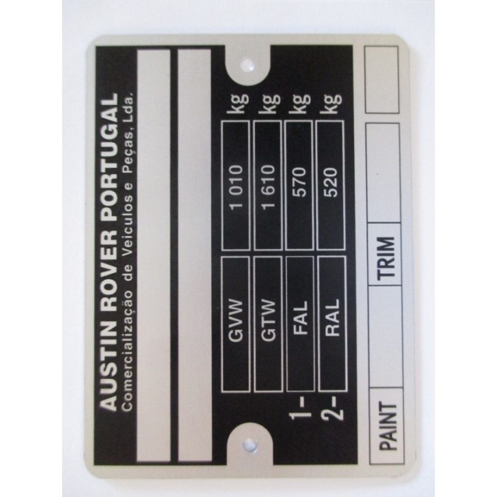 Plaque numéro de série Moke