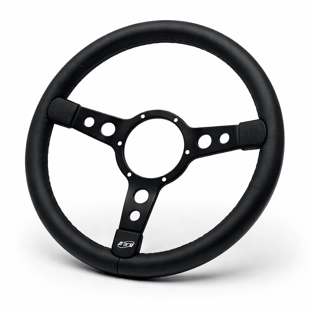 Volant cuir noir avec centre noir + moyeu Moke